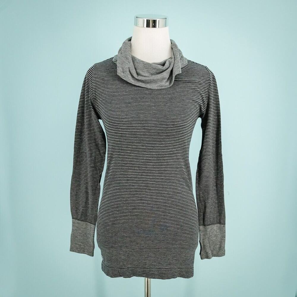 Athleta Size Small S Gray Stripe Turtleneck Long Sleeve Wool Baselayer Top
